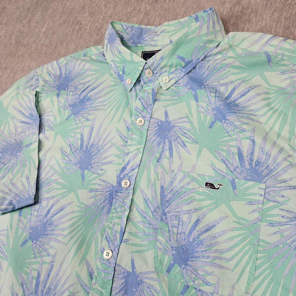 Vineyard Vines Shirt Mens Large Green Hawaiian Slim Fit Tucker Button Down